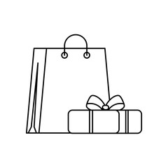bag shopping with gift box line style icon vector illustration design