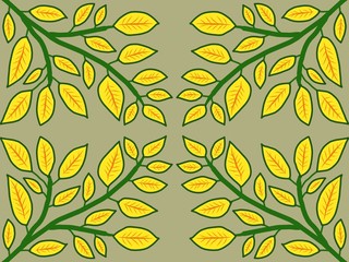 seamless pattern. yellow leaves with dark green stems. flat style. suitable for background and wallpaper
