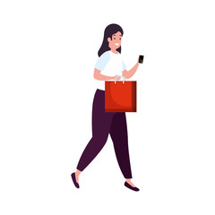 beautiful woman with bag shopping vector illustration design
