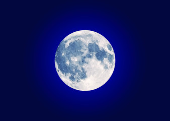 Realistic Nighttime full moon sky. Lunar night. Vector illustration image. Isolated on blue background.