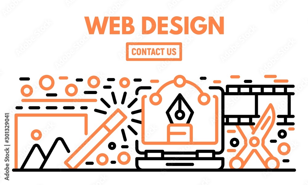 Poster web design banner. outline illustration of web design vector banner for web design
