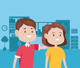 young couple characters in the house