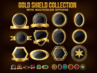 Set of Golden Shield, Stickers, Labels or Ribbons.