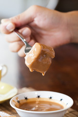 Streamed bread with Thai tea custard