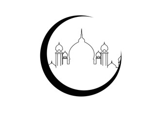 mosque muslim crescent moon background icon on black background