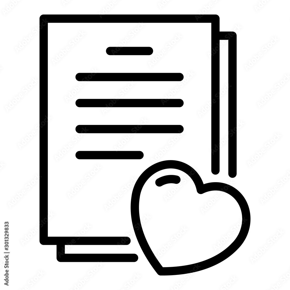 Poster heart and documents icon. outline heart and documents vector icon for web design isolated on white b