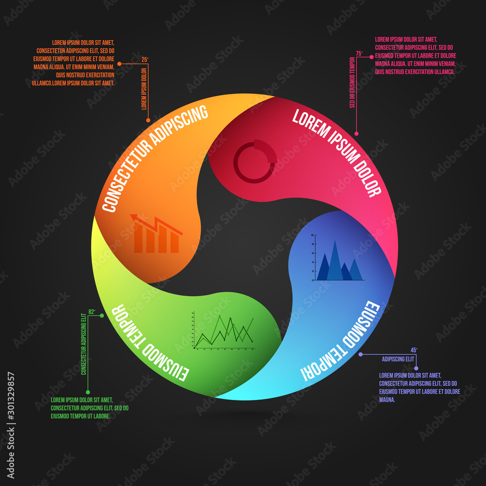 Sticker colorful infographic circle for business concept.