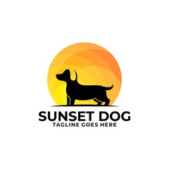 Dog Walk Sunset Design concept Illustration Vector Template