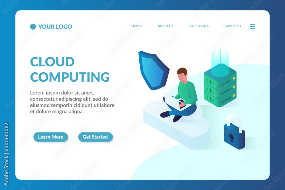 Wall mural cloud computing isometric website landing page template