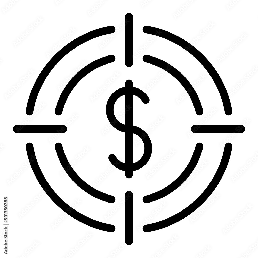 Poster dollar in the target icon. outline dollar in the target vector icon for web design isolated on white