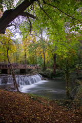 river with waterfall in the autumn season