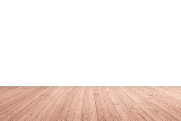 Wood floor in red brown with empty white wall background texture