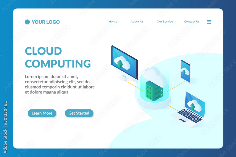 Wall mural cloud computing isometric website landing page template