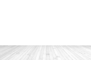 Wood floor in grey with empty white wall background texture