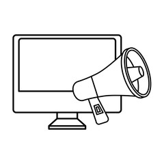 computer with megaphone line style icon vector illustration design