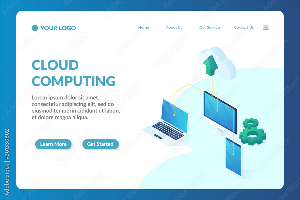 Wall mural cloud computing isometric website landing page template