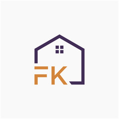 letter FK or F K Line House Real Estate Logo. home concept. Construction logo template, Home and Real Estate icon. Housing Complex Simple Vector Logo Template. - vector