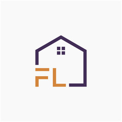 letter FL OR F L Line House Real Estate Logo. home concept. Construction logo template, Home and Real Estate icon. Housing Complex Simple Vector Logo Template. - vector