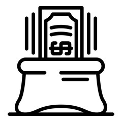 Banknote in bag icon. Outline banknote in bag vector icon for web design isolated on white background