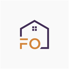 letter FO or F O Line House Real Estate Logo. home concept. Construction logo template, Home and Real Estate icon. Housing Complex Simple Vector Logo Template. - vector