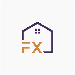 letter FX or F X Line House Real Estate Logo. home concept. Construction logo template, Home and Real Estate icon. Housing Complex Simple Vector Logo Template. - vector
