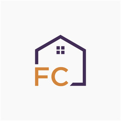 letter FC or F C Line House Real Estate Logo. home concept. Construction logo template, Home and Real Estate icon. Housing Complex Simple Vector Logo Template. - vector