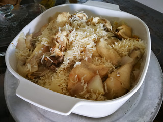 Hainanese Chicken Rice in a pot.