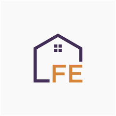 letter FE or F E Line House Real Estate Logo. home concept. Construction logo template, Home and Real Estate icon. Housing Complex Simple Vector Logo Template. - vector