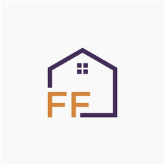 letter FF or F F Line House Real Estate Logo. home concept. Construction logo template, Home and Real Estate icon. Housing Complex Simple Vector Logo Template. - vector