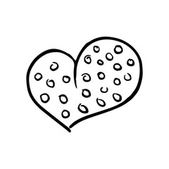 Hand drawn one heart. Simple doodle style icon. Single, careless vector heart. Black isolated on a white background