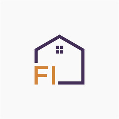 letter FI or F I Line House Real Estate Logo. home concept. Construction logo template, Home and Real Estate icon. Housing Complex Simple Vector Logo Template. - vector