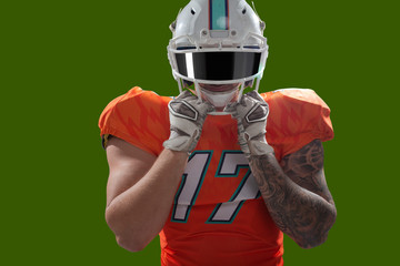 American football isolated on green screen.