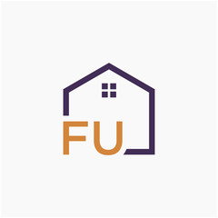 letter FU or F U Line House Real Estate Logo. home concept. Construction logo template, Home and Real Estate icon. Housing Complex Simple Vector Logo Template. - vector