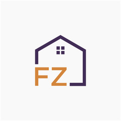 letter FZ or F Z Line House Real Estate Logo. home concept. Construction logo template, Home and Real Estate icon. Housing Complex Simple Vector Logo Template. - vector