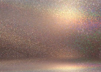 Golden shimmer room 3d illustration. Sparkles pattern. Precious glitter abstract texture. New year luxury interior.