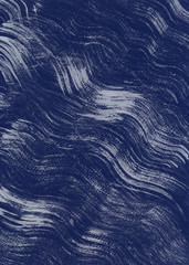 Dark background with silver wavy brush strokes. Texture dark paper. Abstract composition with silver spots. Classic blue background. 