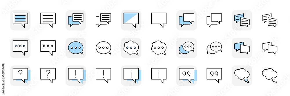Poster set of speech bubble chat vector lines of icons. editable stroke. 32x32 pixels.