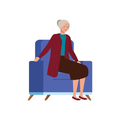 old woman sitting in sofa avatar character vector illustration design