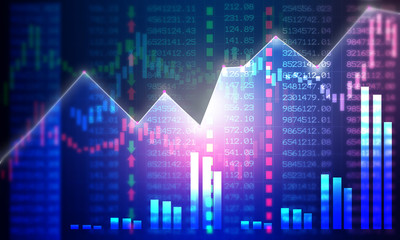 Financial stock market graph with candlestick chart. Stock trading concept. 2d illustration