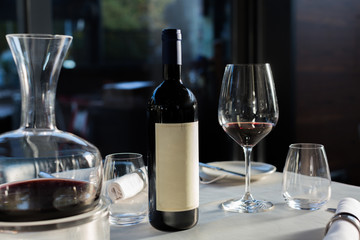 A glass of red wine served in fine dinning restaurant