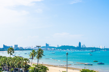Beautiful landscape and sea ocean with white cloud and blue sky around Pattaya city