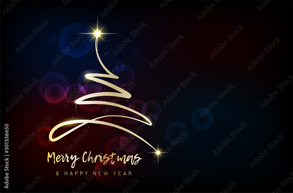 Poster christmas card with abstract shiny tree and copy space