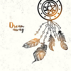 Glossy hand drawn Dreamcatcher in Boho style.