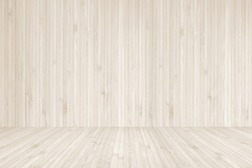 Wood floor and wall background, wooden texture room backdrop of light cream sepia brown color