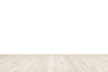 Wood floor in sepia cream color with white wall texture background