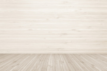 Wood floor and wall background, wooden texture room backdrop of light cream sepia brown color