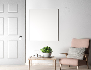 Mock -Up poster frame in modern interior background, living room in Scandinavian Style with pastel...