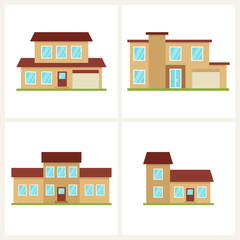 Town icon set of cute colorful houses.