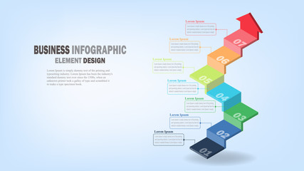 Infographics business template 3D stairs with arrow 7 steps for Presentation, Sale forecast, Web design, improvement, Step by Step