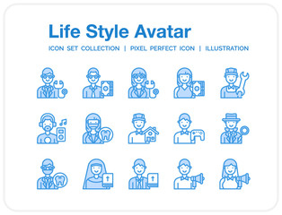 Life-Style-Avatar Icons Set. UI Pixel Perfect Well-crafted Vector Thin Line Icons. The illustrations are a vector.